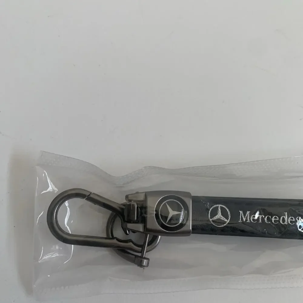 Mercedes Benz Genuine Leather Black Chrome Car Keychain Brand New